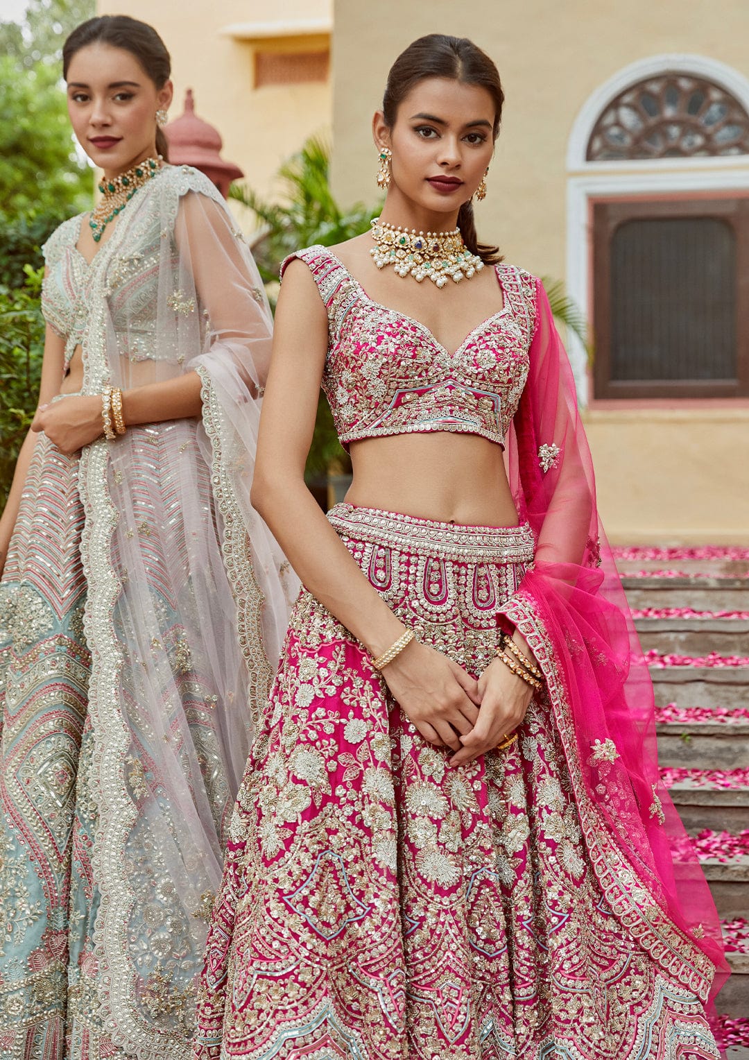 Scarlet Embroidered Lehenga with Tulle Dupatta