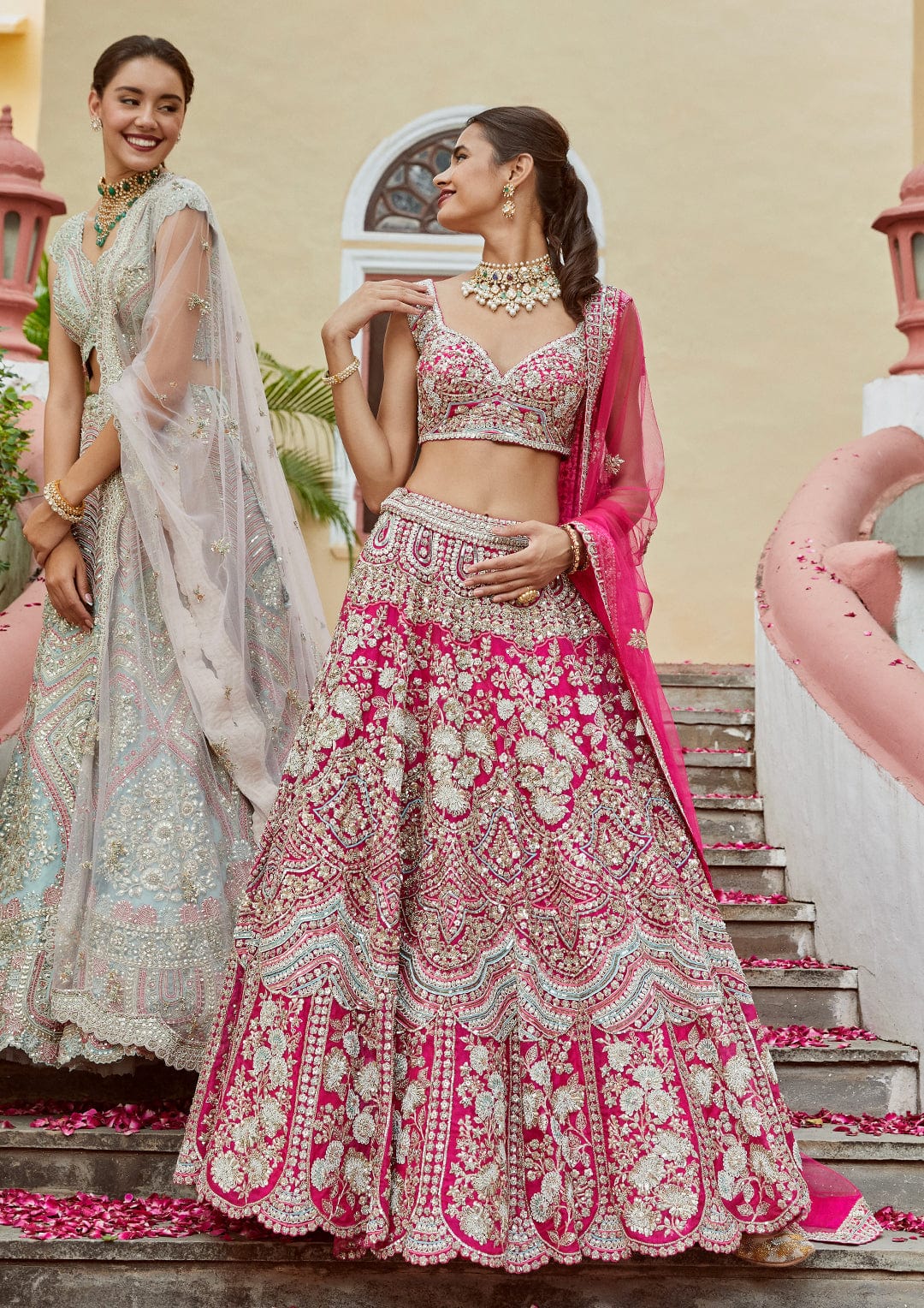 Scarlet Embroidered Lehenga with Tulle Dupatta
