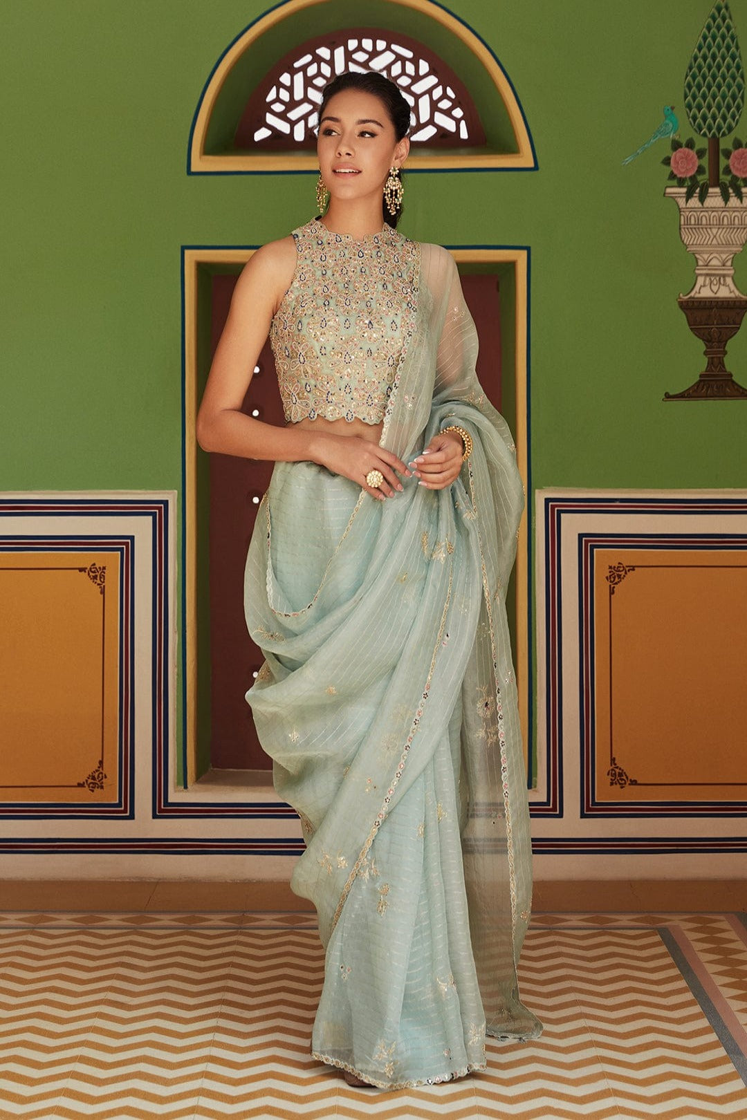 Teal Embroidered Saree