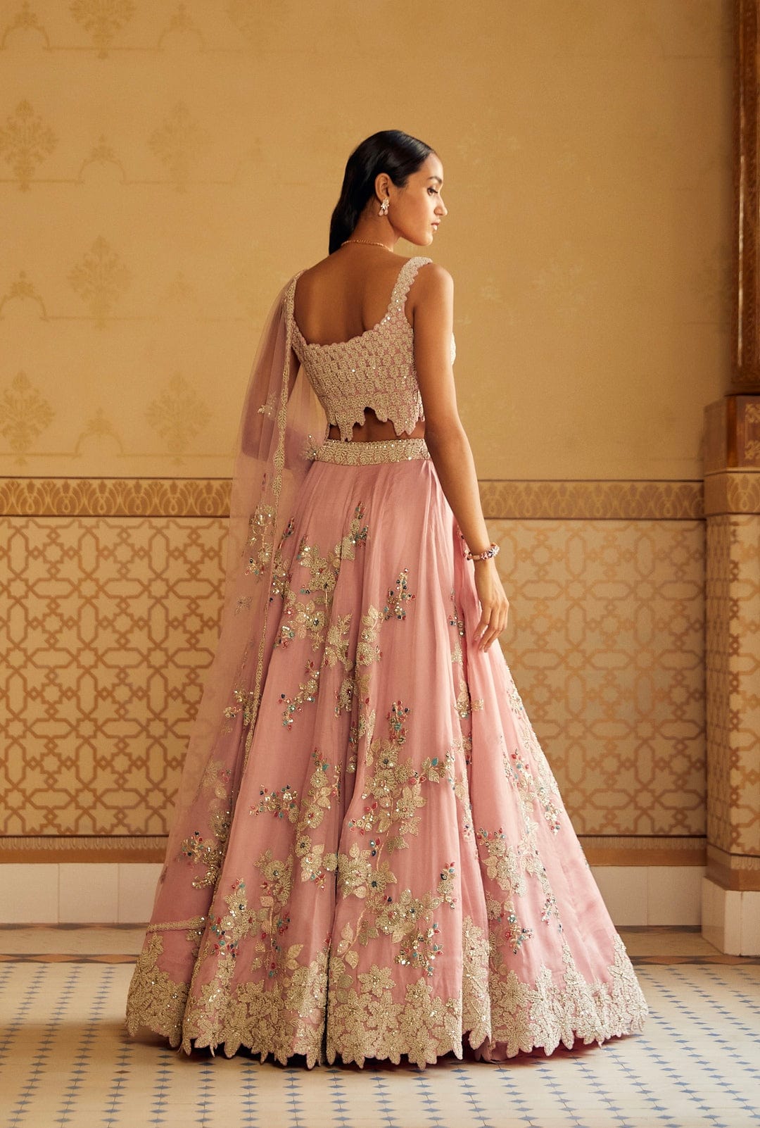 Soft Berry Embroidered Organza Lehenga