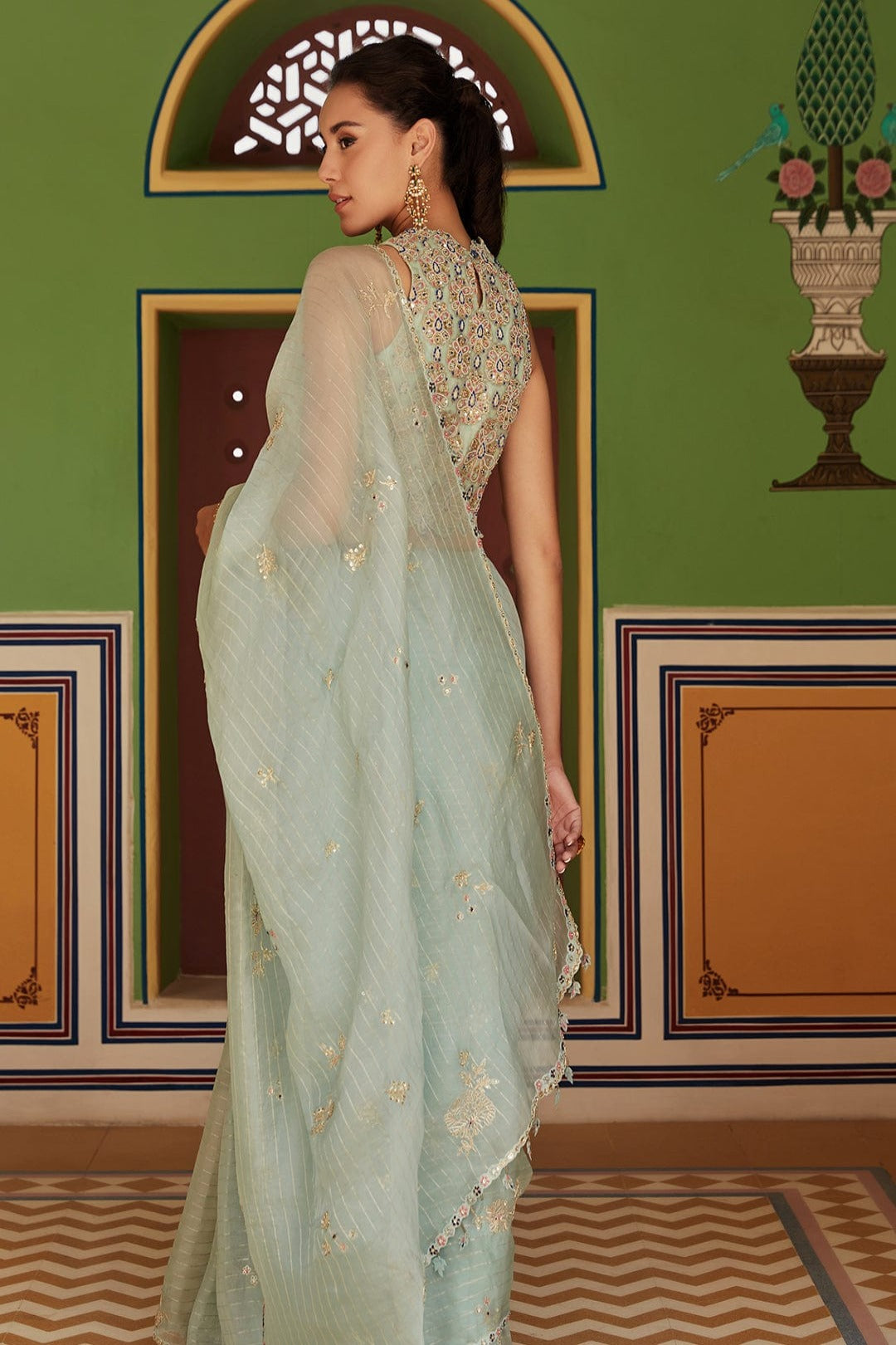 Teal Embroidered Saree