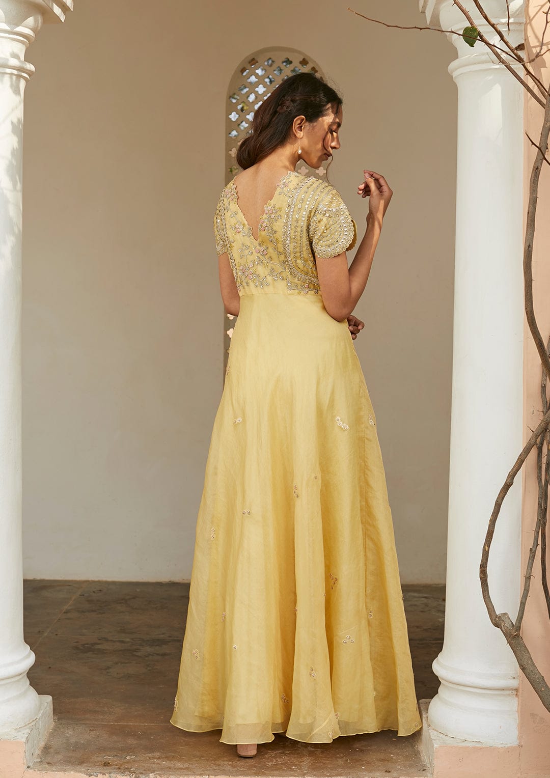Taupe Lemon Embroidered Gown