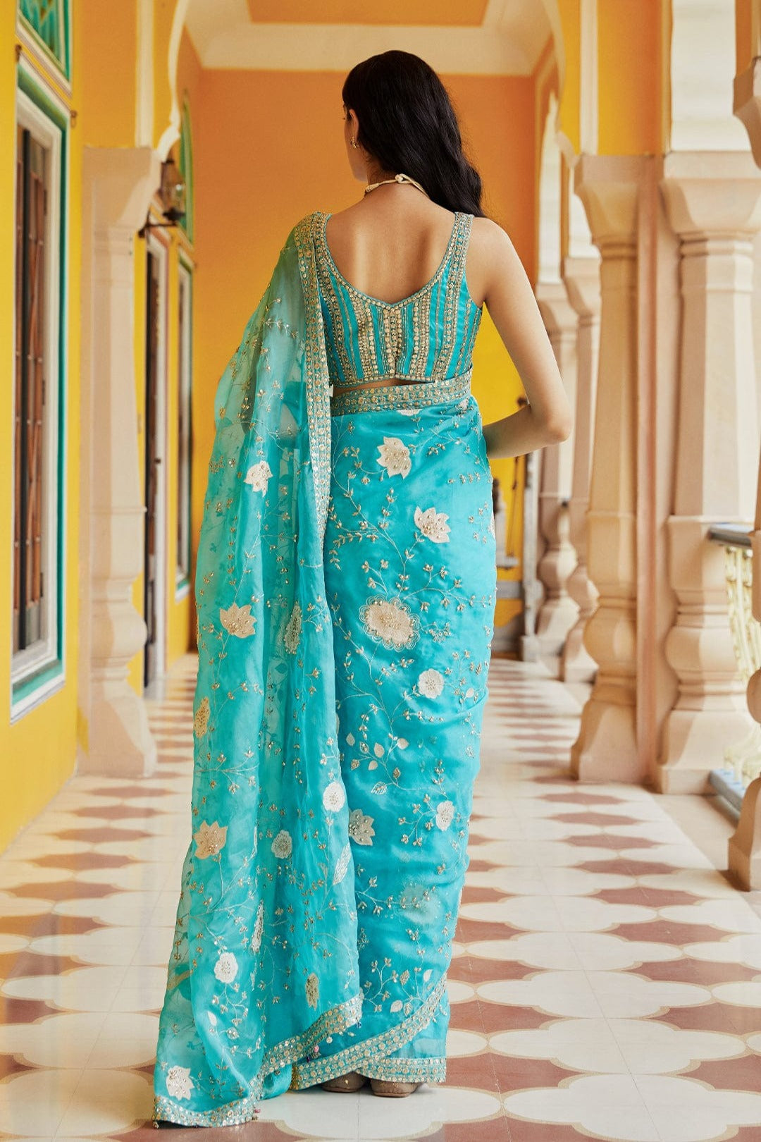 Firoza Embroidered Floral Saree