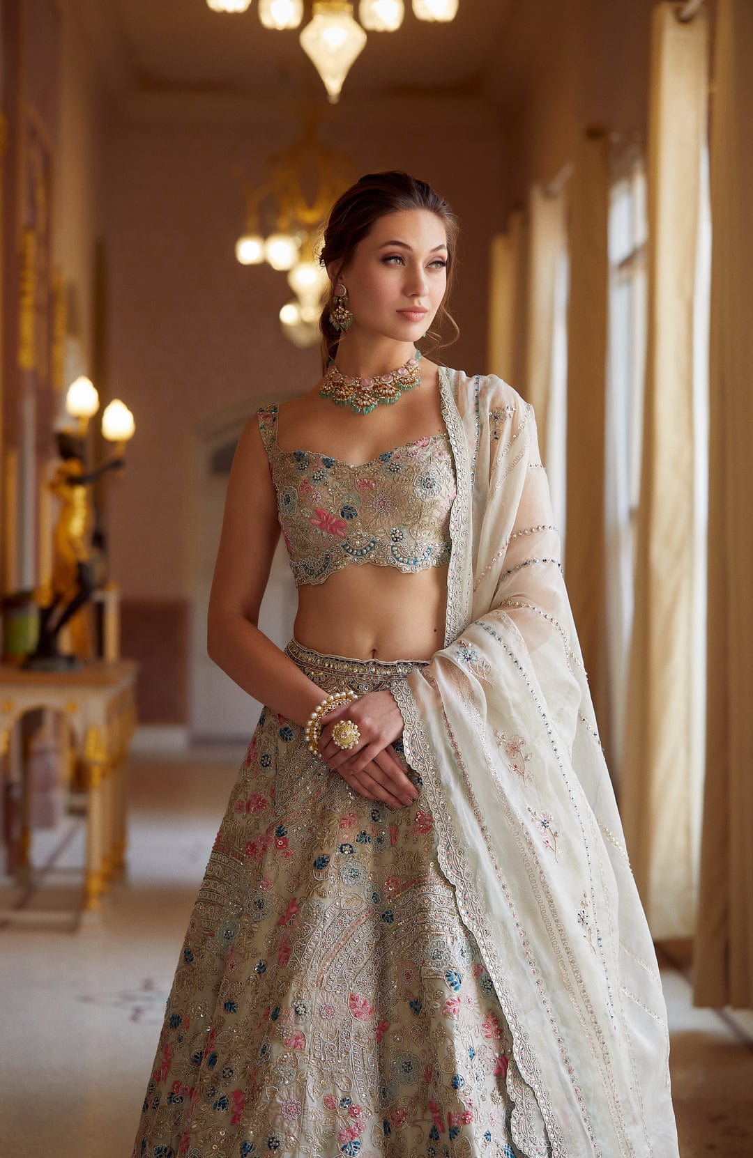 Pearl Embroidered Organza Lehenga