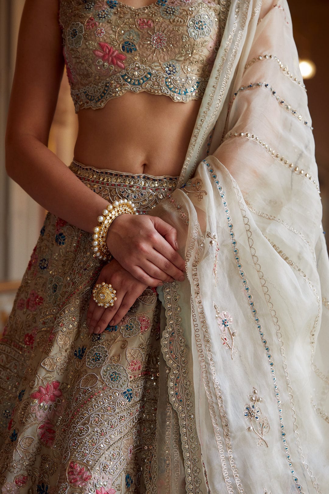 Pearl Embroidered Organza Lehenga