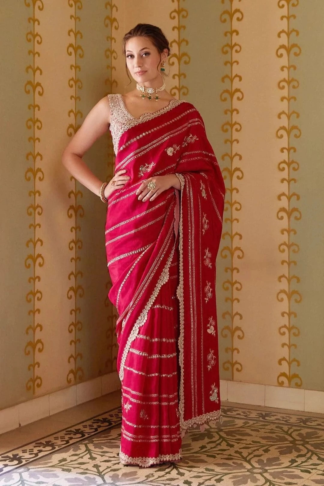 Scarlet Embroidered Saree