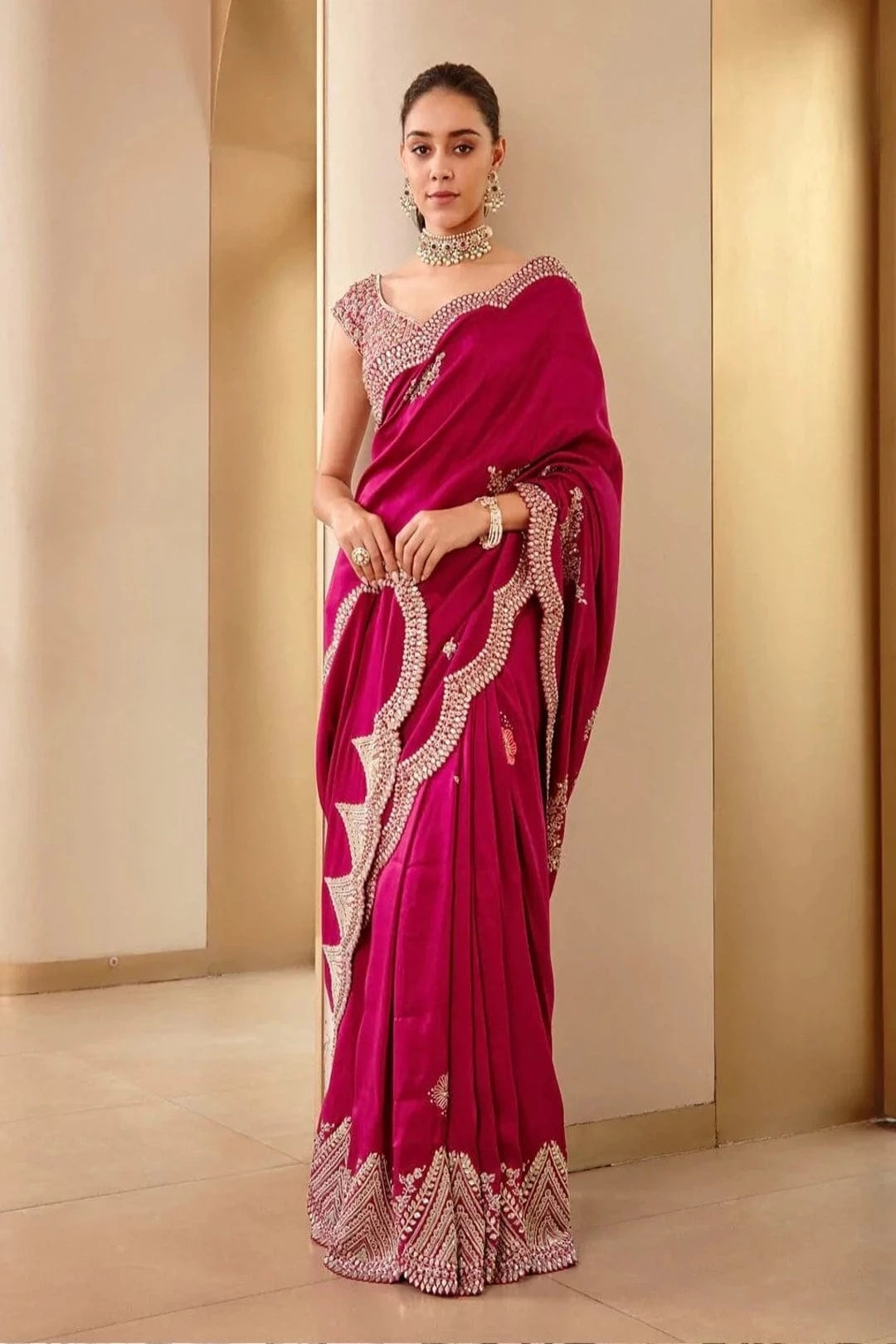 Hand-Embroidered Plum Saree