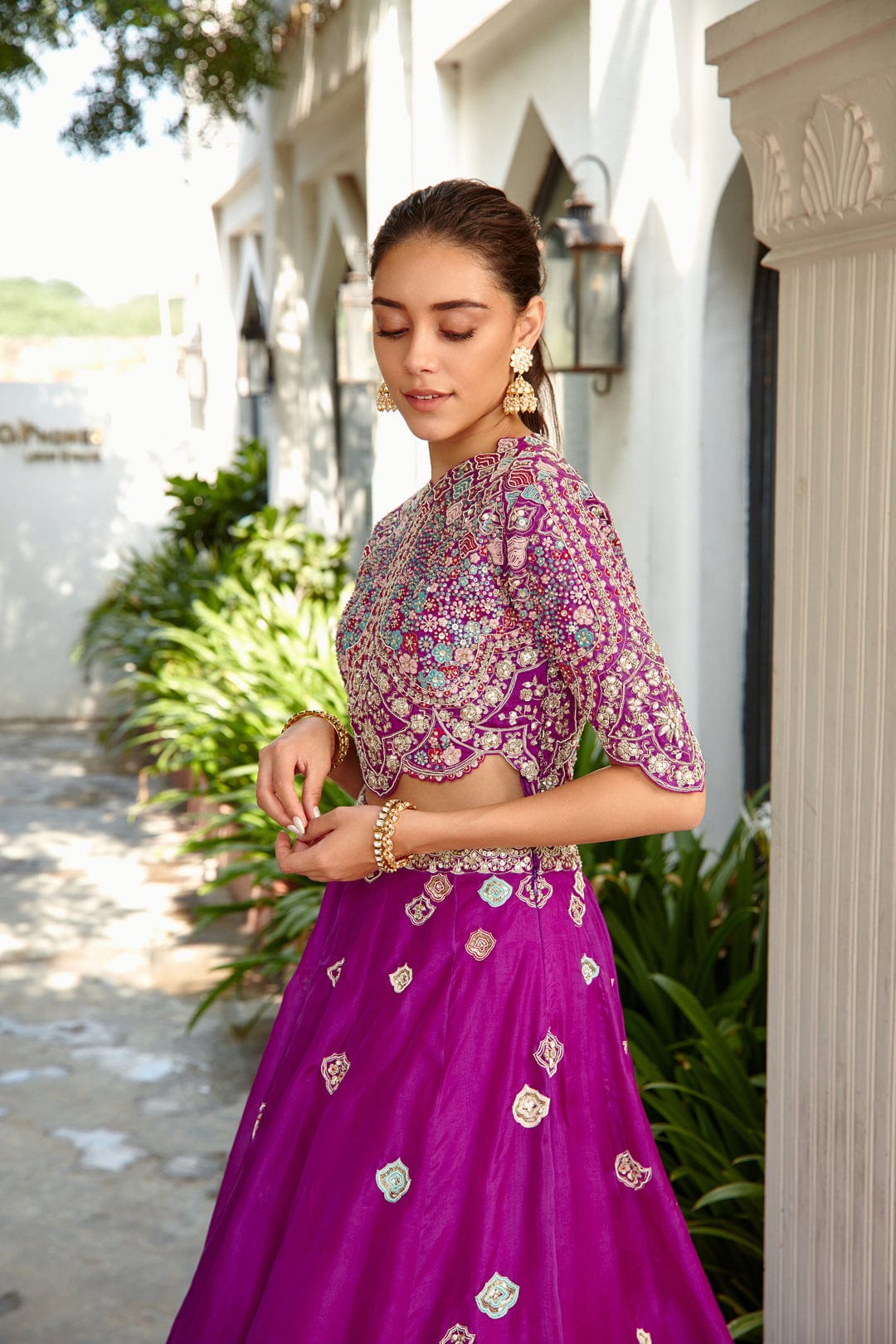 Purple Embroidered Top and Skirt