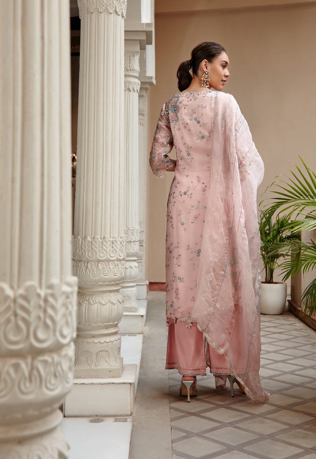 Hand-Embroidered Soft Berry Cutwork Suit