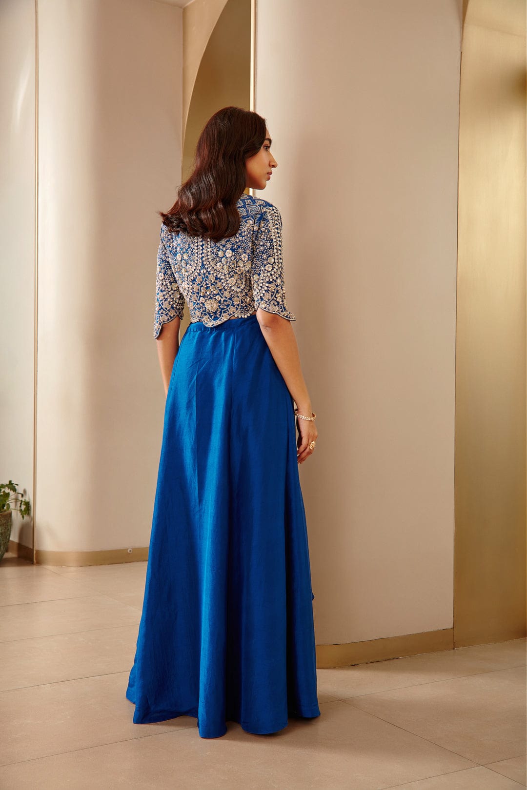 Jade Blue Embroidered Top and Skirt
