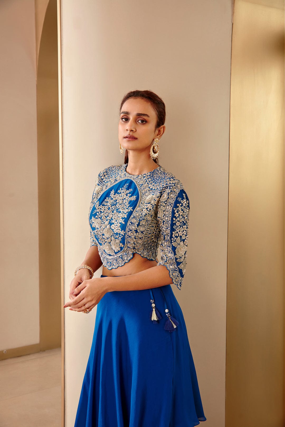 Jade Blue Embroidered Top and Assymetrical Skirt