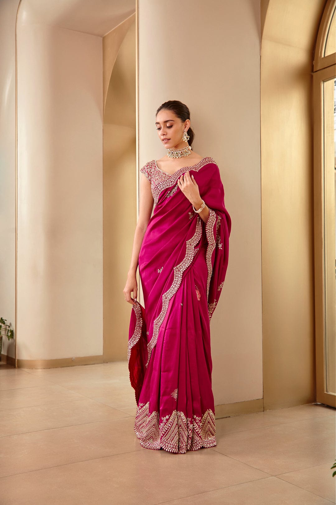 Hand-Embroidered Plum Saree