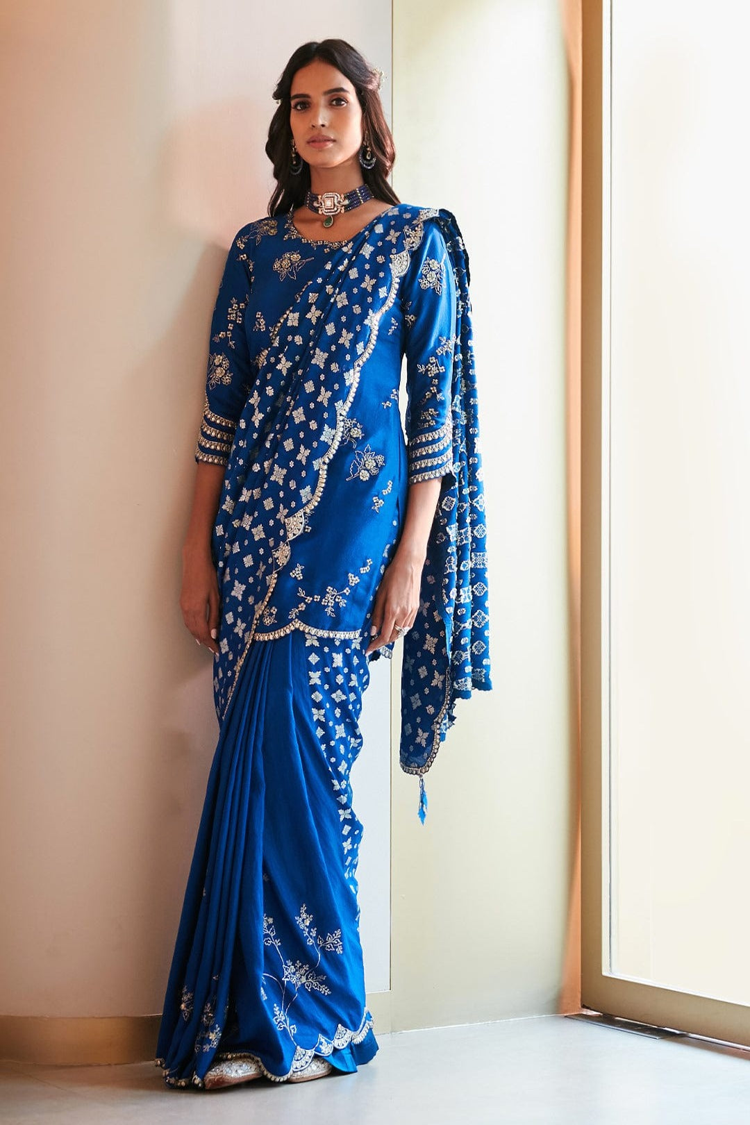 Leher Embroidered Saree and Long Blouse