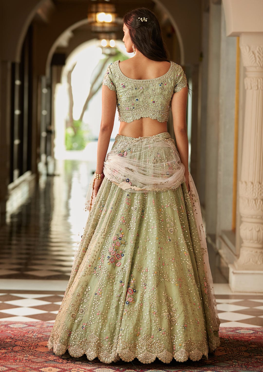 Frost Blue Floral Embroidered Lehenga Set